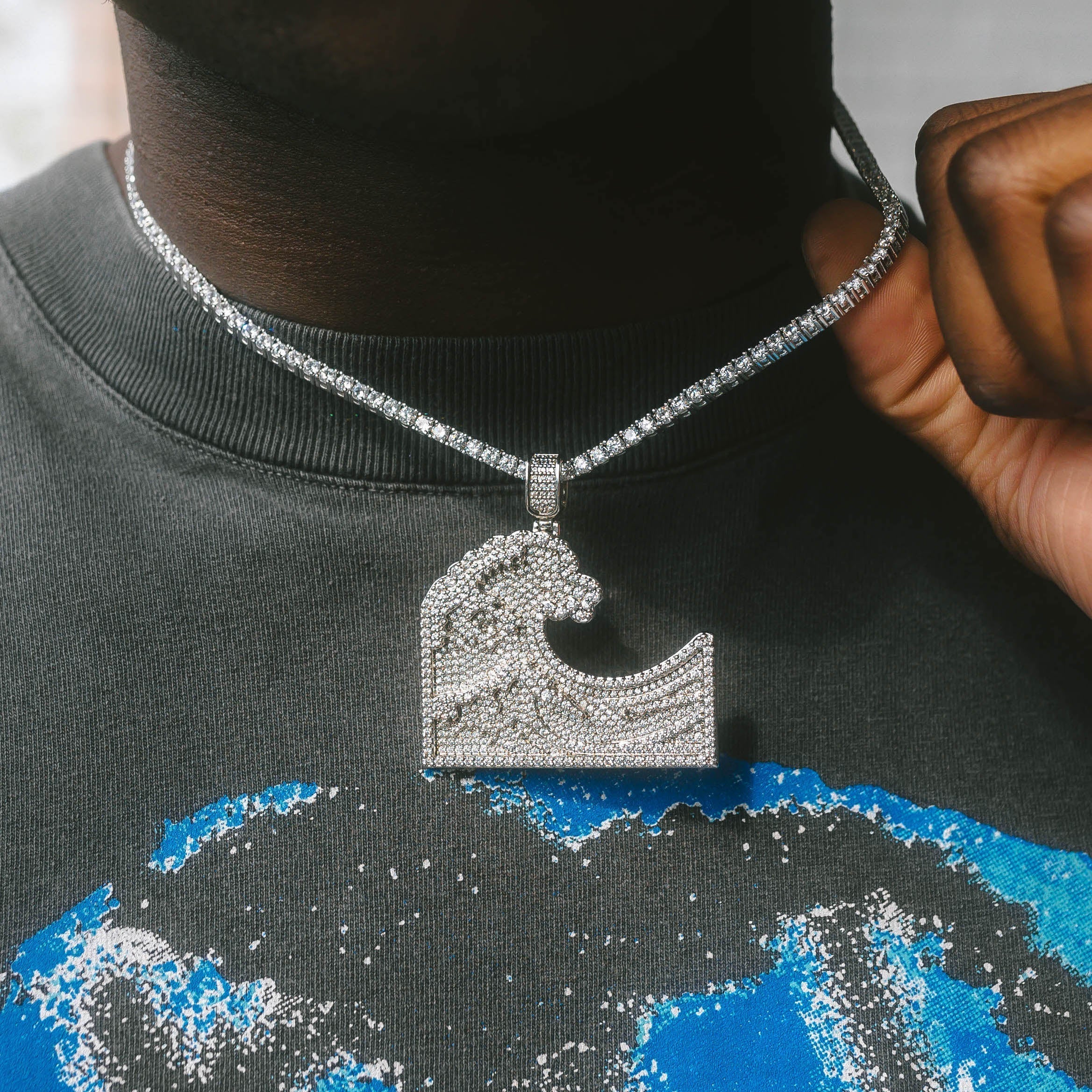 Wave Moissanite White Gold Pendant