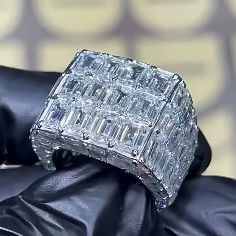 Asscher Cut Men's Chandelier Moissanite Ring