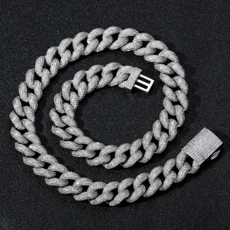 15mm Moissanite Bubble Micro inlay Cuban Chain