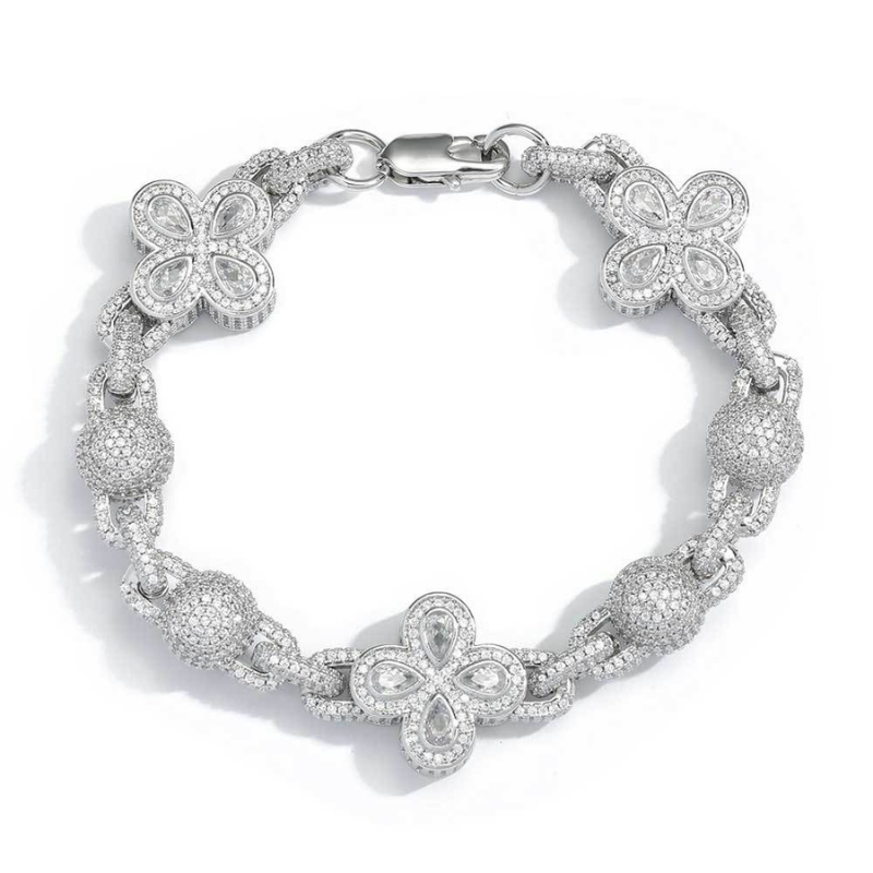 Moissanite Hip Hop Bubble Beads Clovers Bracelet