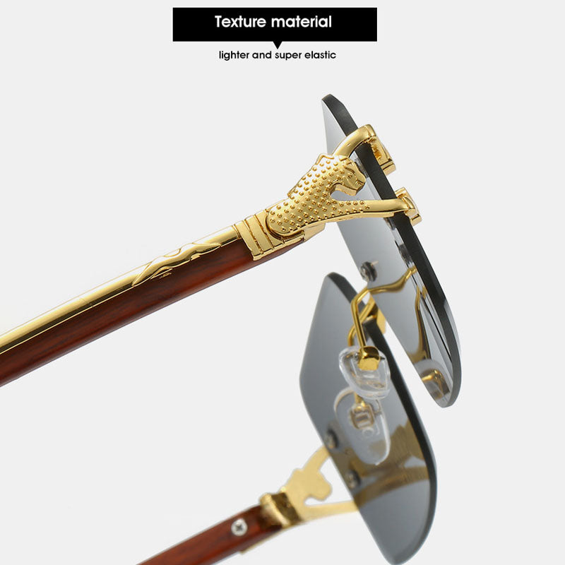 New Frameless Square Metal Leopard Design Frame Sunglasses
