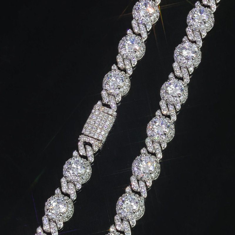 7.5mm Moissanite Hip Hop Round Bead Cuban Bracelet