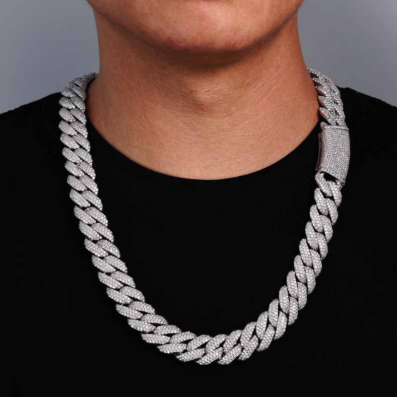 18mm Moissanite Three-row Diamond Bubble Cuban Chain