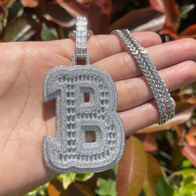 Moissanite Hip Hop Fish Tail Letter Pendant