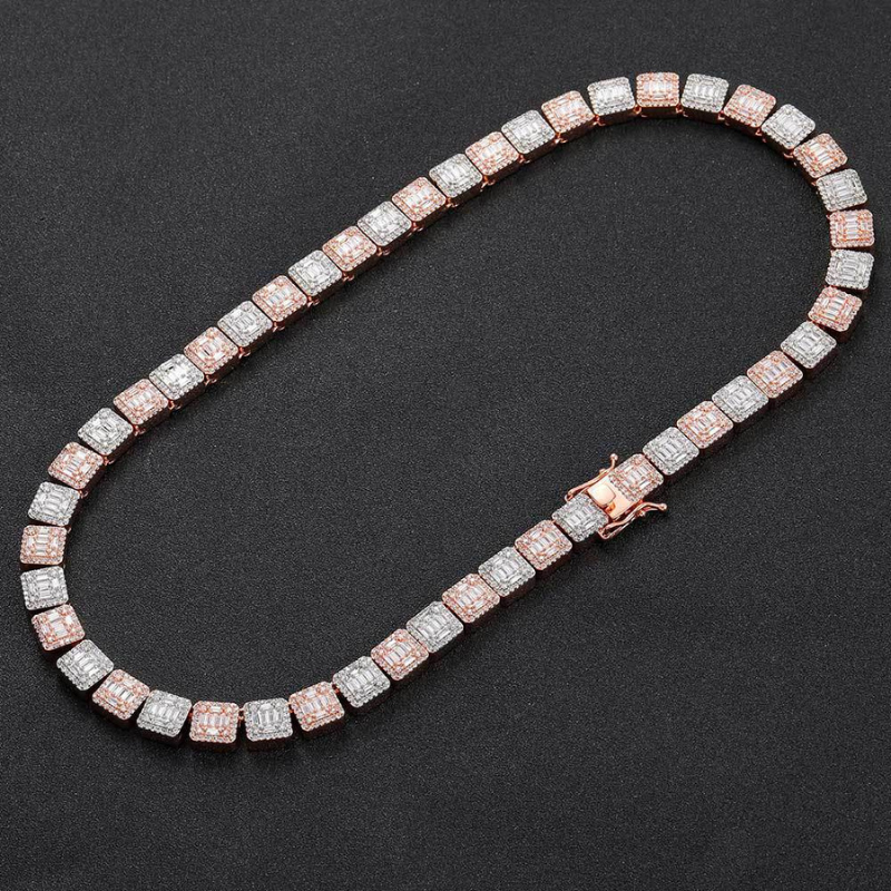 10mm Moissanite Rock Sugar Baguette Chain