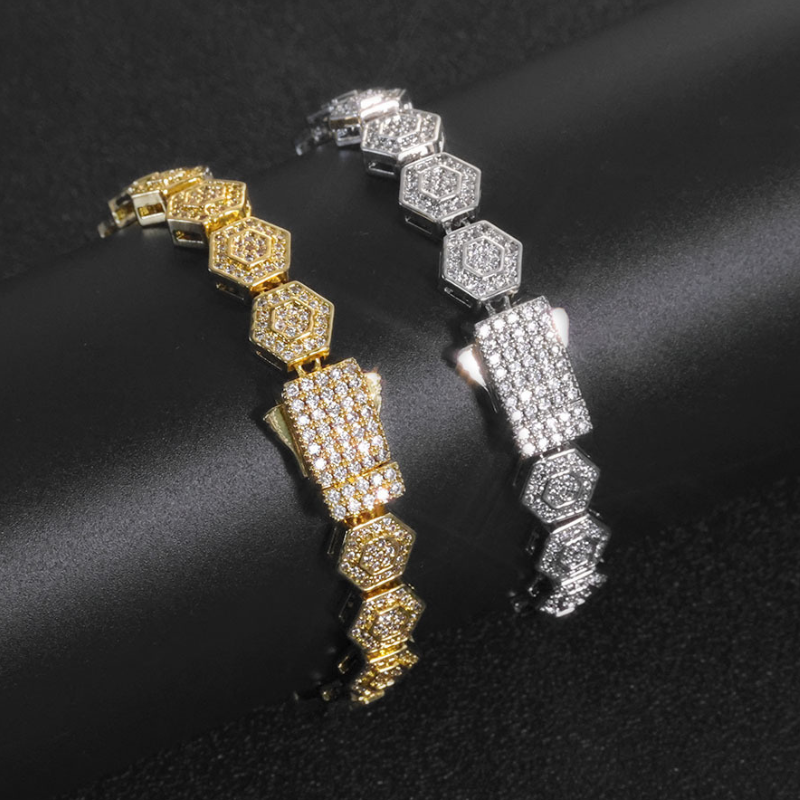 8.5mm Moissanite Geometric Hexagonal Rock Sugar Chain