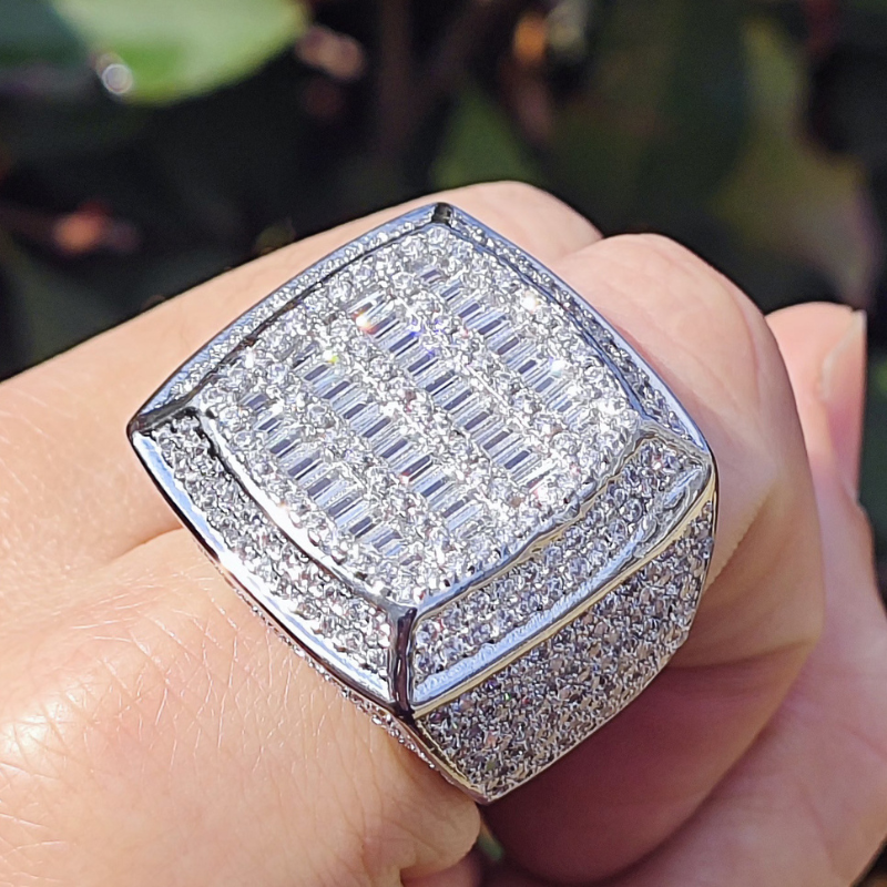 Moissanite Hip Hop Square Baguette Ring