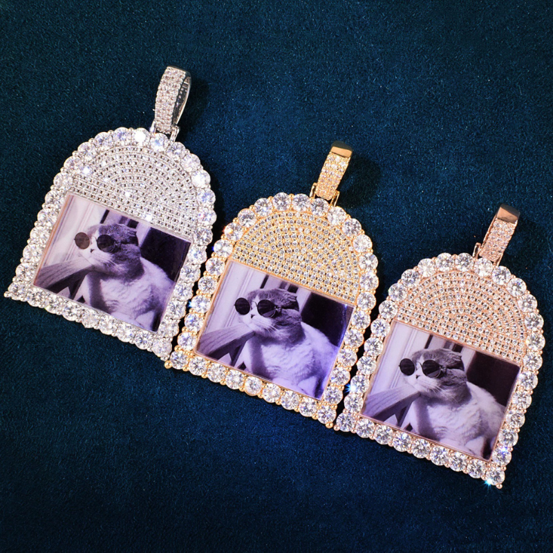 Moissanite Round Window Photo Custom Pendant