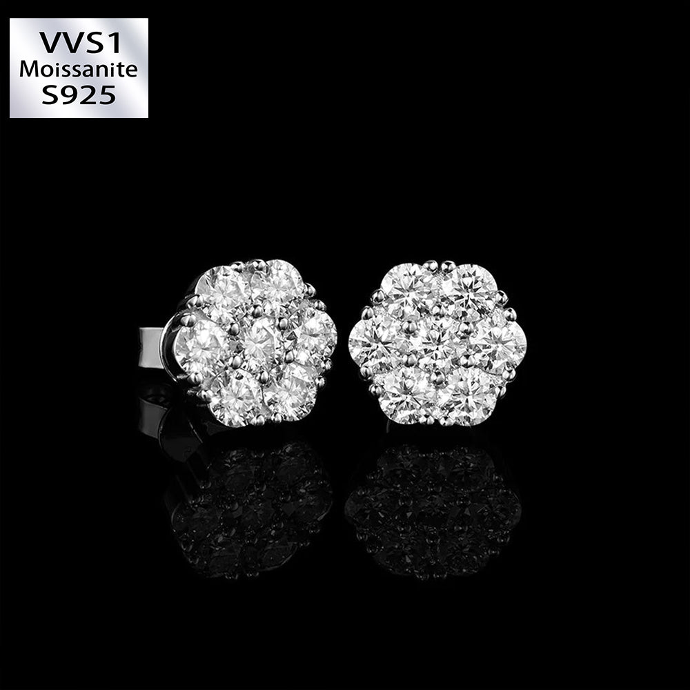 Total 4.2CT TOTAL S925 VVS1 Moissanite Cluster Hexagon Earrings