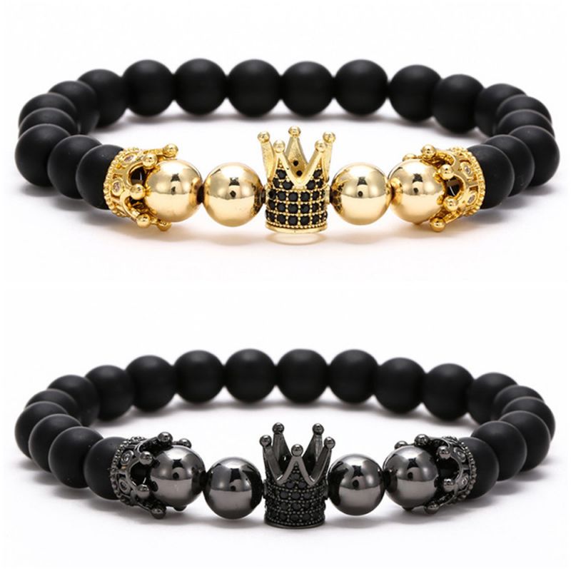 Black Frosted & Copper Beads Iced Crown Bracelet