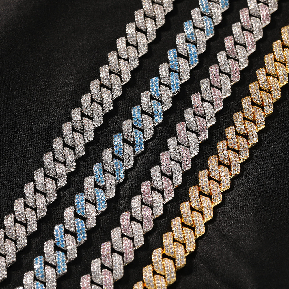 13mm Two-Tone Gemstone Cuban Chain