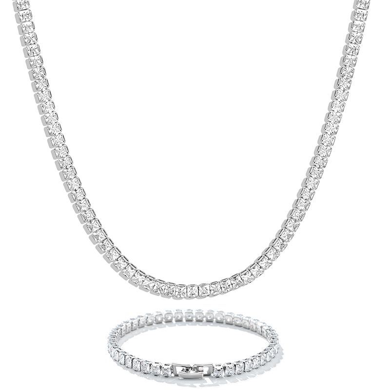 5mm Women Tennis Chain Set in White Gold