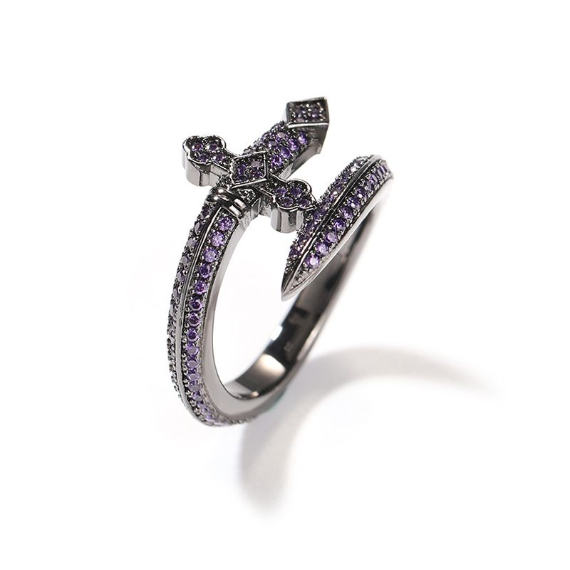 Moissanite Iced Purple Sword Ring in Black Gold