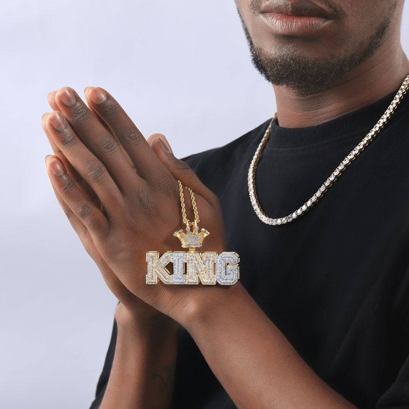 Iced Baguette Cut KING Crown Pendant