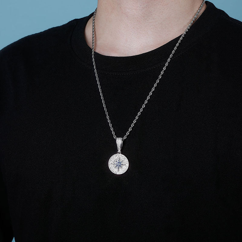 Ice Circle Cut Compass Compass Moissanite Pendant