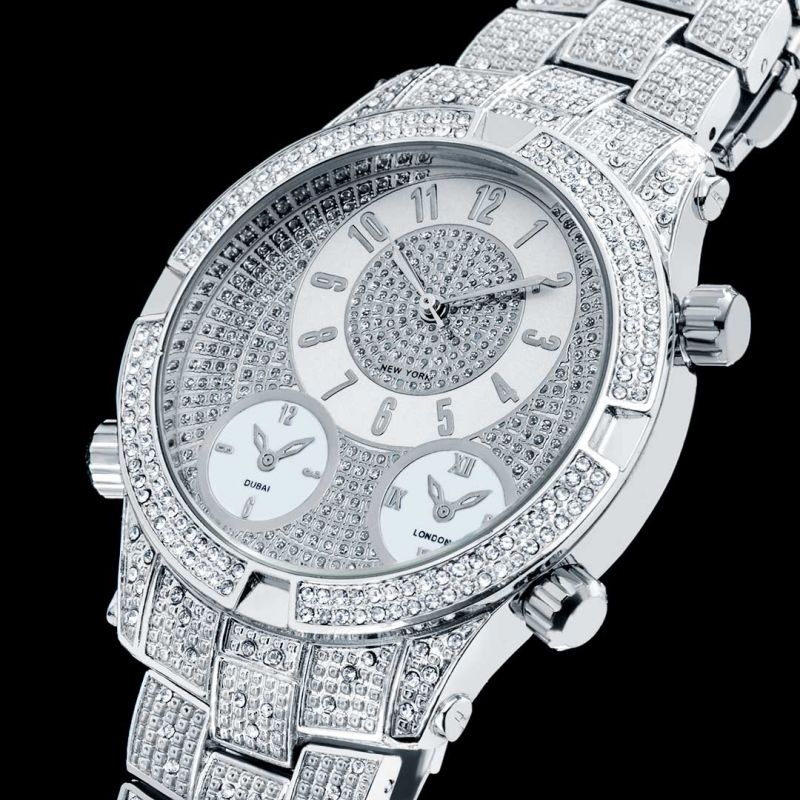 Iced Arabic Numerals Dress Watch - 43mm White Gold