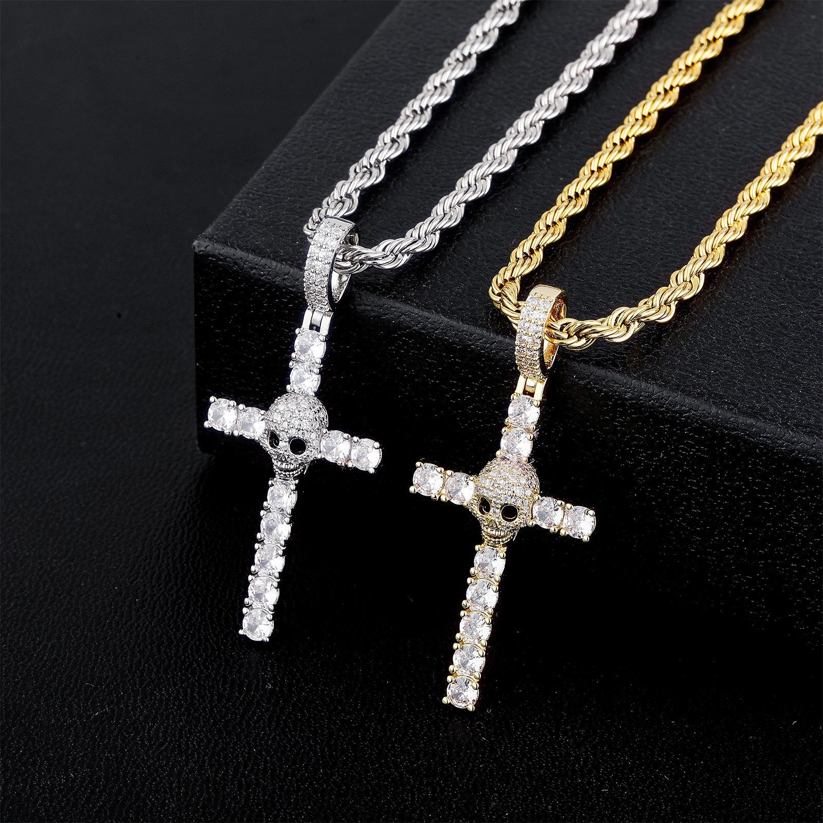 Diamond Skull Cross Moissanite Pendant