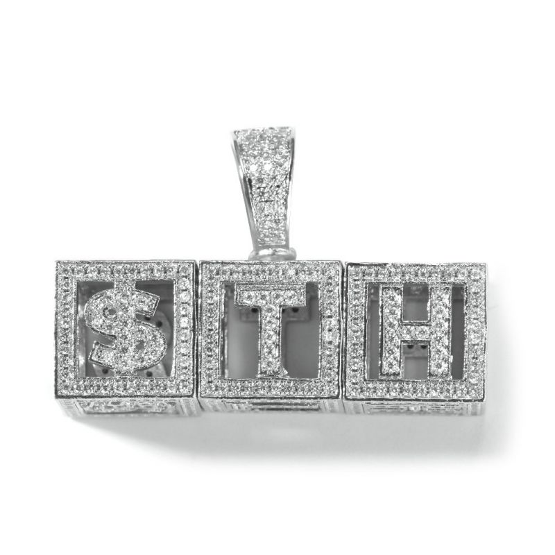 Custom Baby Block Hollow Letters Moissanite Pendant