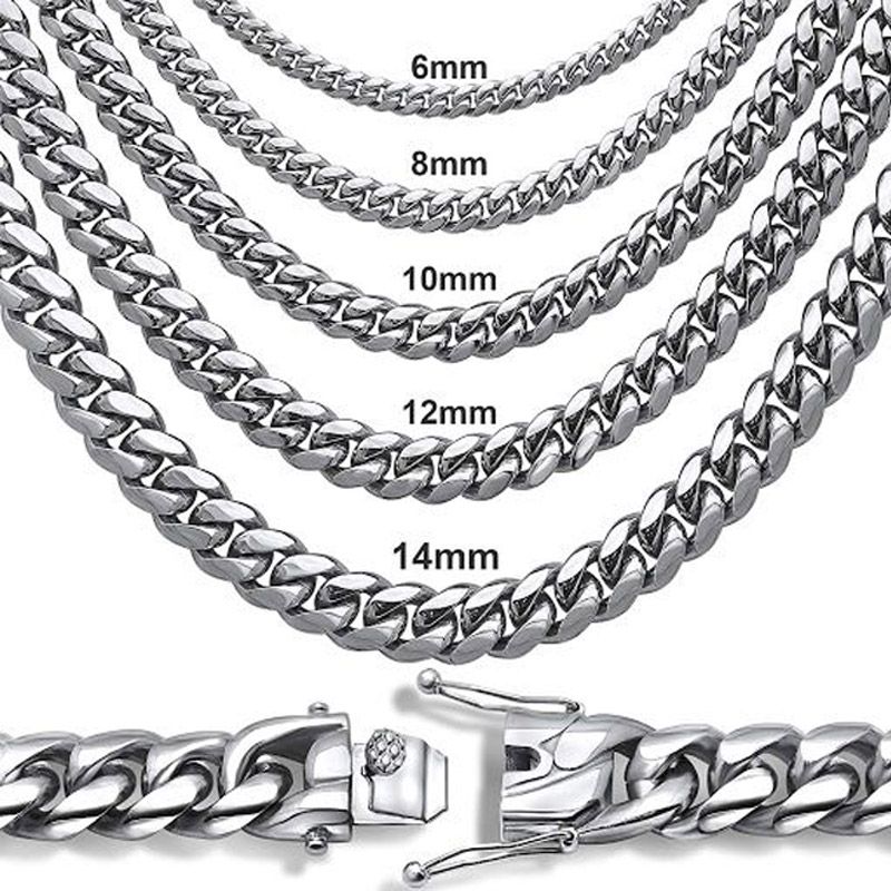 8mm 316L Stainless Steel Cuban Link Chain in White Gold