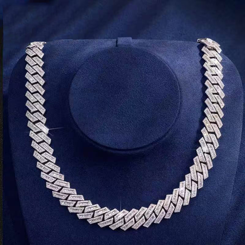 12mm Prong Baguette Cuban Chain - 18K Gold Plated