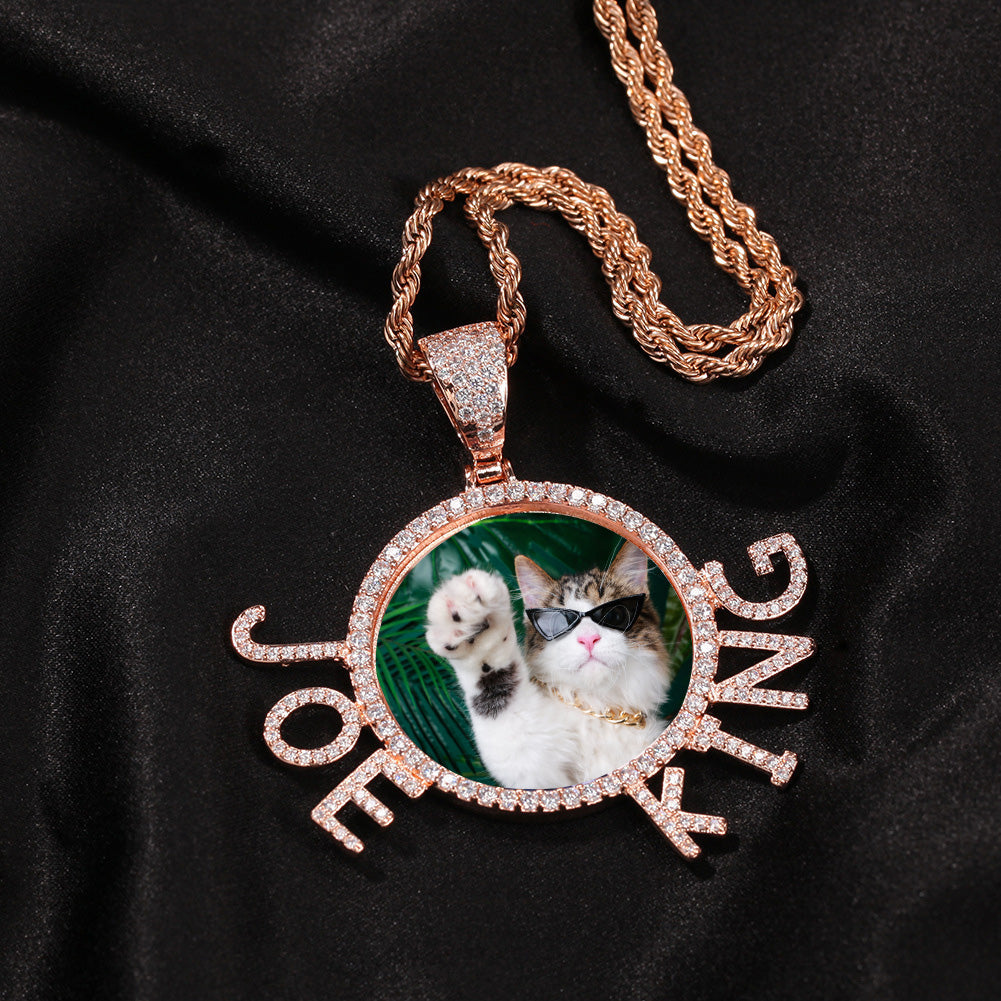 Chilled Custom Alphabet Picture Round Necklace Moissanite Pendant