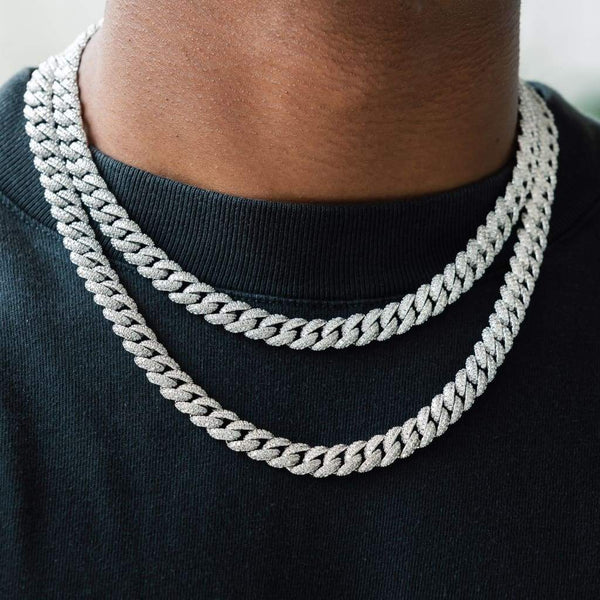 12mm Moissanite Diamond Cuban Chain In White Gold