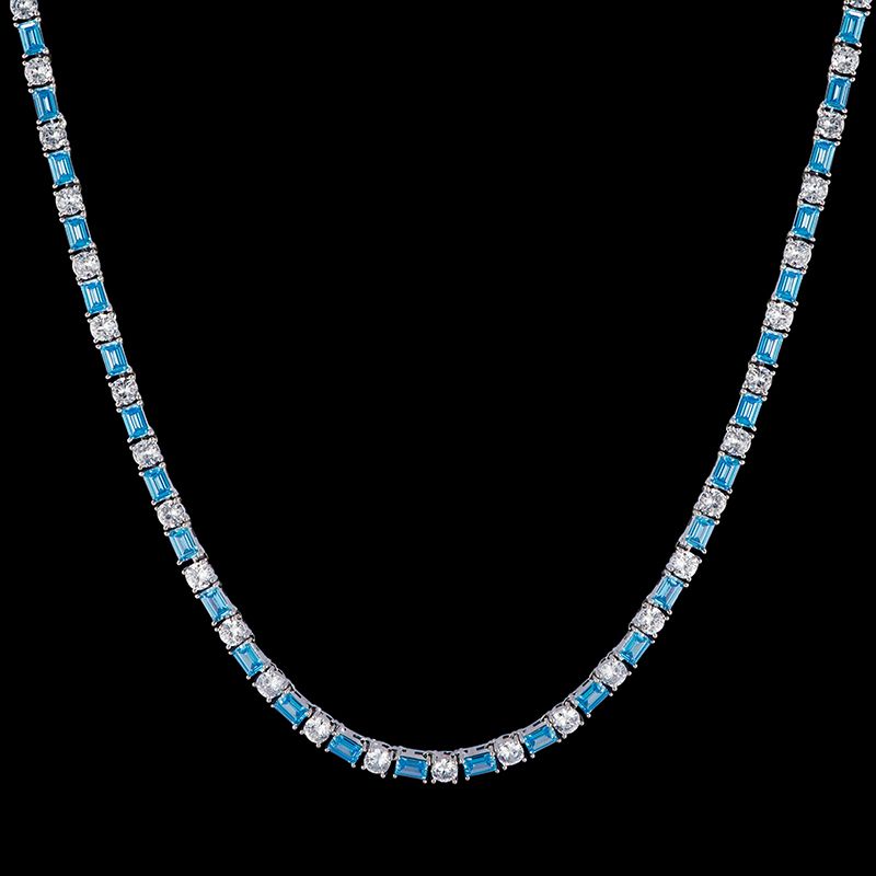 5mm Blue Baguette Cut Stone Tennis Chain in White Gold
