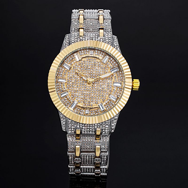 Iced Baguette Two-Tone Watch - 43mm Gold Dial