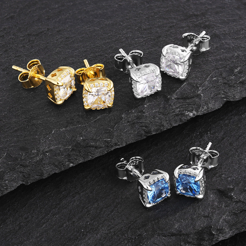 S925 & VVS Moissanite Princess Cut Moissanite Stud Mens Earrings