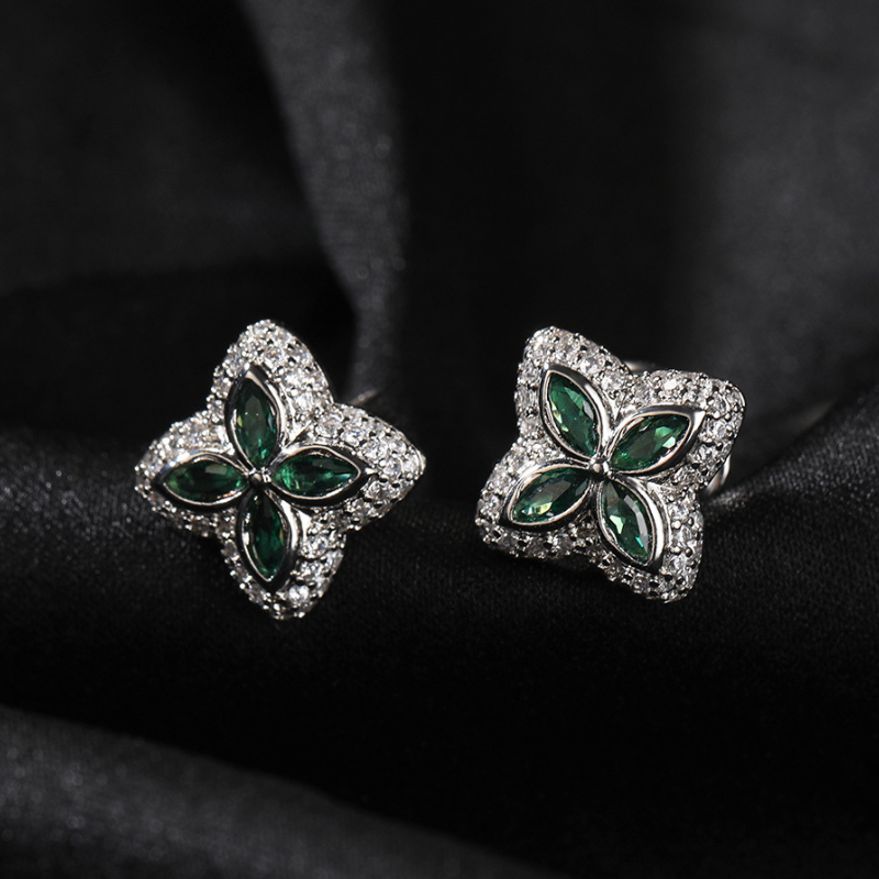 Moissanite Inlaid Gemstone Clovers Lucky Earrings