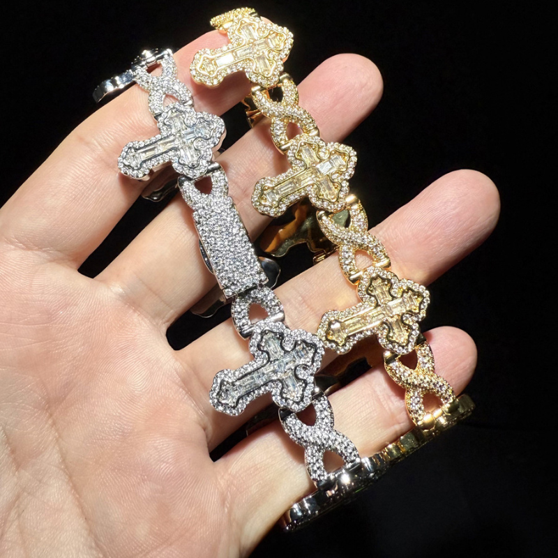 Moissanite Cross Infinity Cuban Bracelet