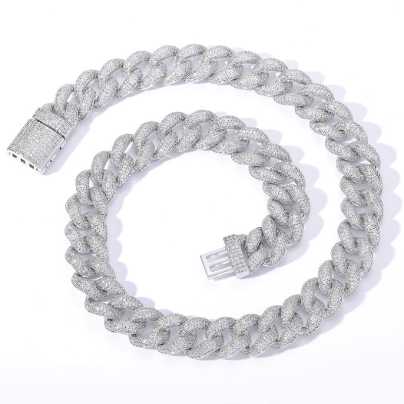 15mm Moissanite Bubble Micro inlay Cuban Chain