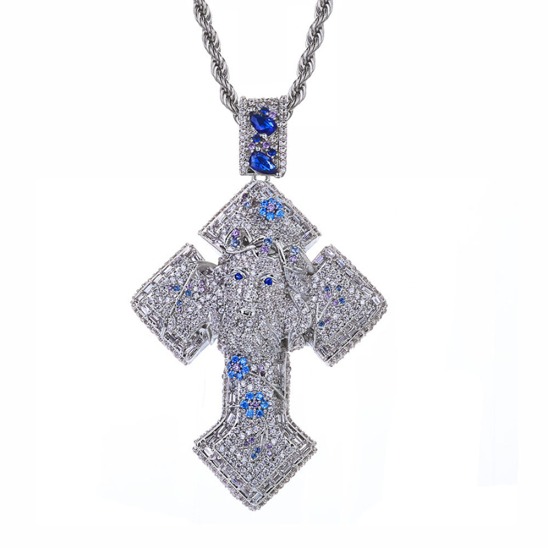 Moissanite Colorful Jesus Cross Pendant