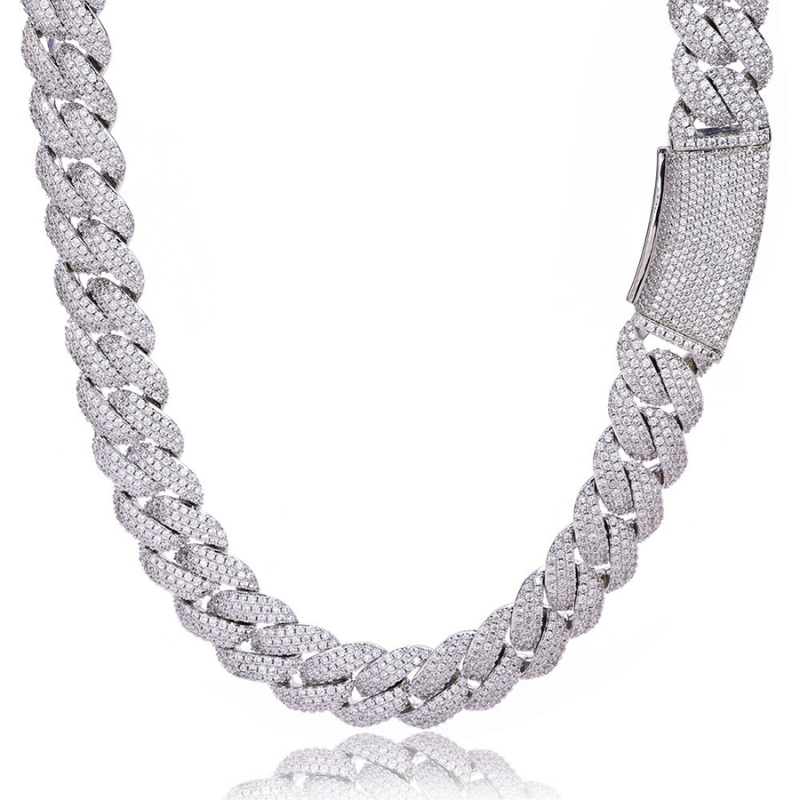 18mm Moissanite Three-row Diamond Bubble Cuban Chain