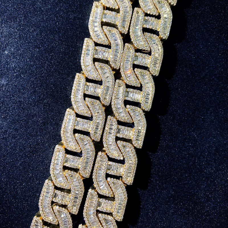 20mm Moissanite Irregular H-Shaped Step Square Cuban Chain