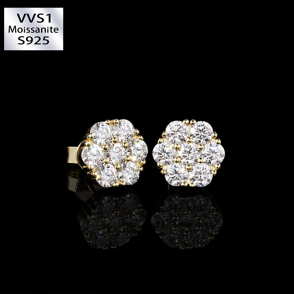 Total 4.2CT TOTAL S925 VVS1 Moissanite Cluster Hexagon Earrings