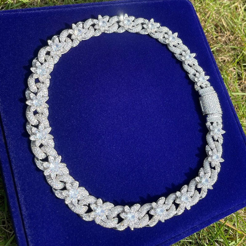 15mm Iced Out Flowers Sparkle Cuban Chain