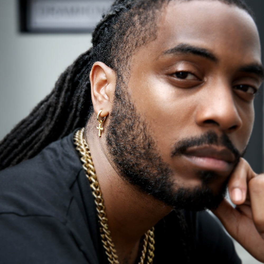 S925 & VVS Moissanite 14K Gold/White Gold Diamond Dangle Cross Mens Earrings (15mm)