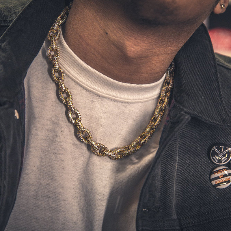 14mm Studded Chain Link Rolo Choker Necklace - 18K Gold Plated