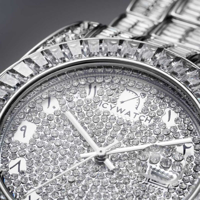 Iced Arabic Numerals Watch with Date - 42.2mm White Gold