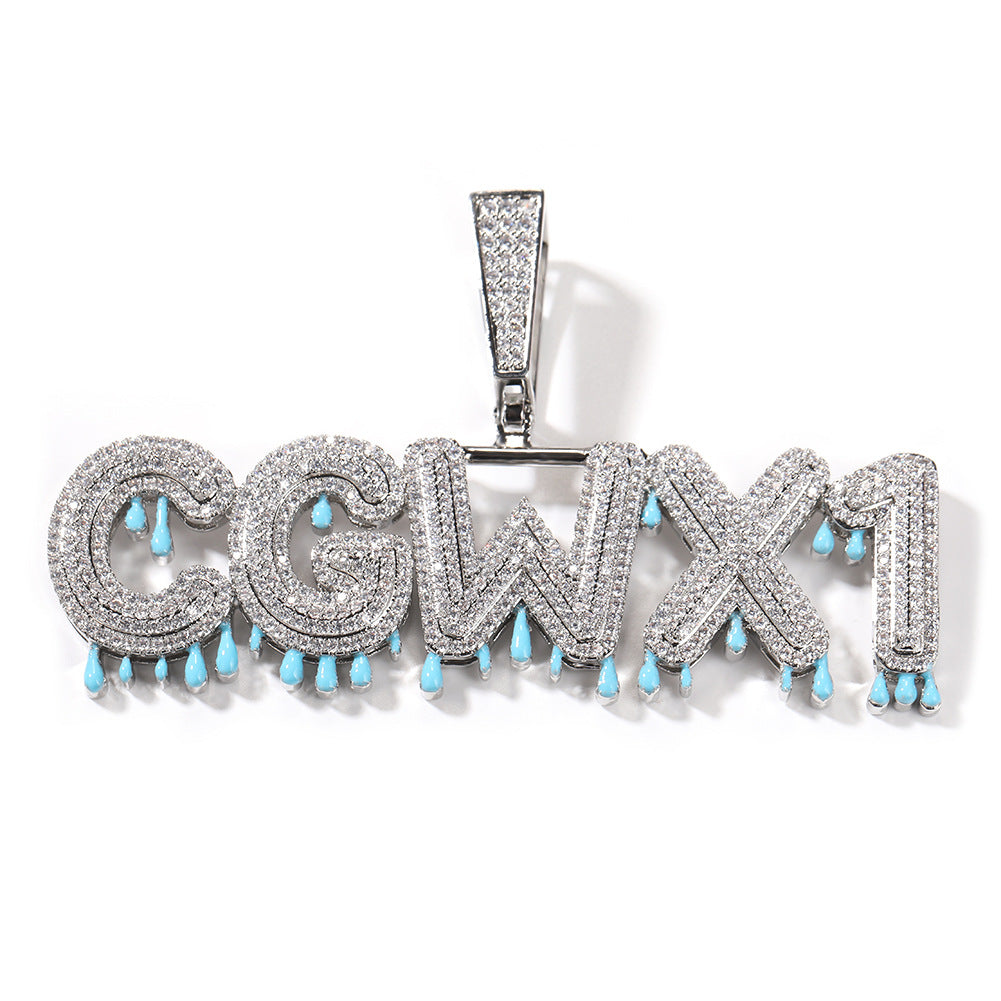 Ice Out Glow In The Dark Waterdrop Crown Alphabet Custom Moissanite Pendant