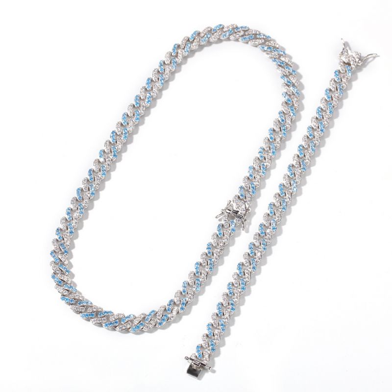 8mm Moissanite Blue&White Iced Cuban Bracelet