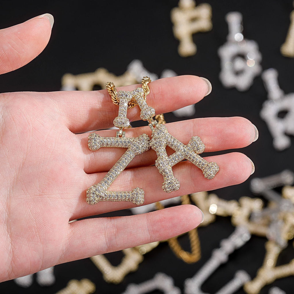 Ice Out Bones Stitching Letter Stitching Custom Moissanite Pendant