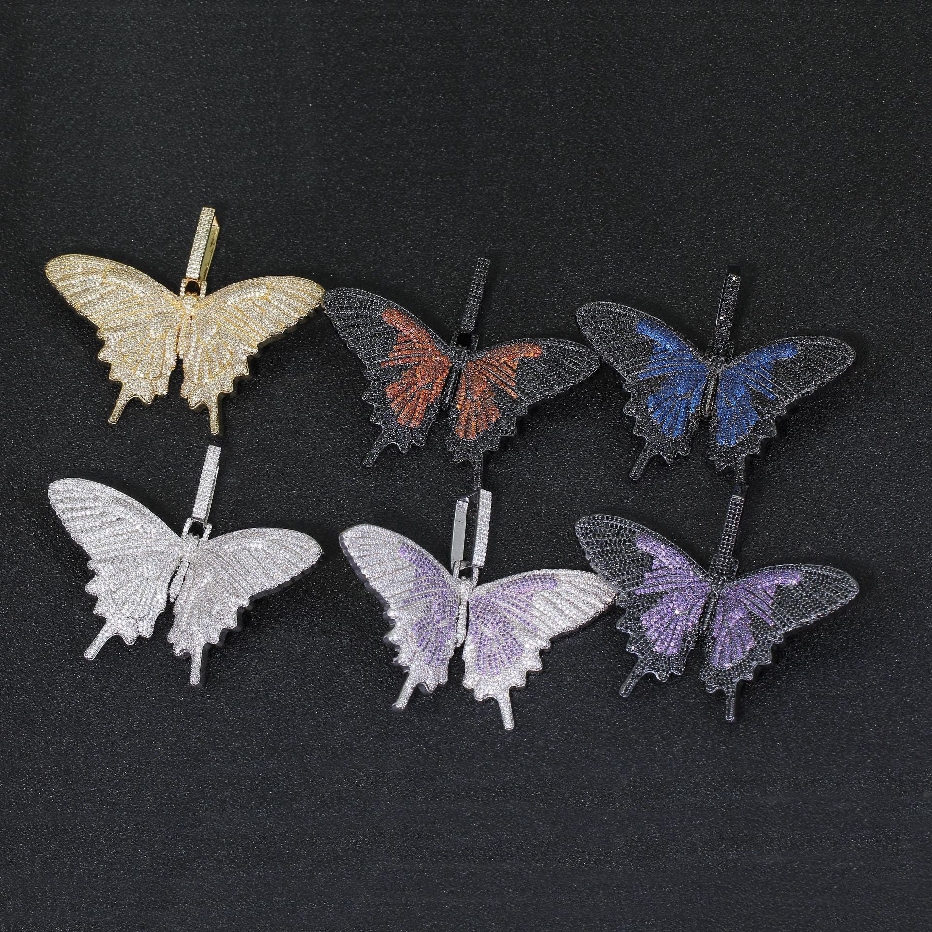Colorful Large Zirconia Butterfly Pendant Necklace