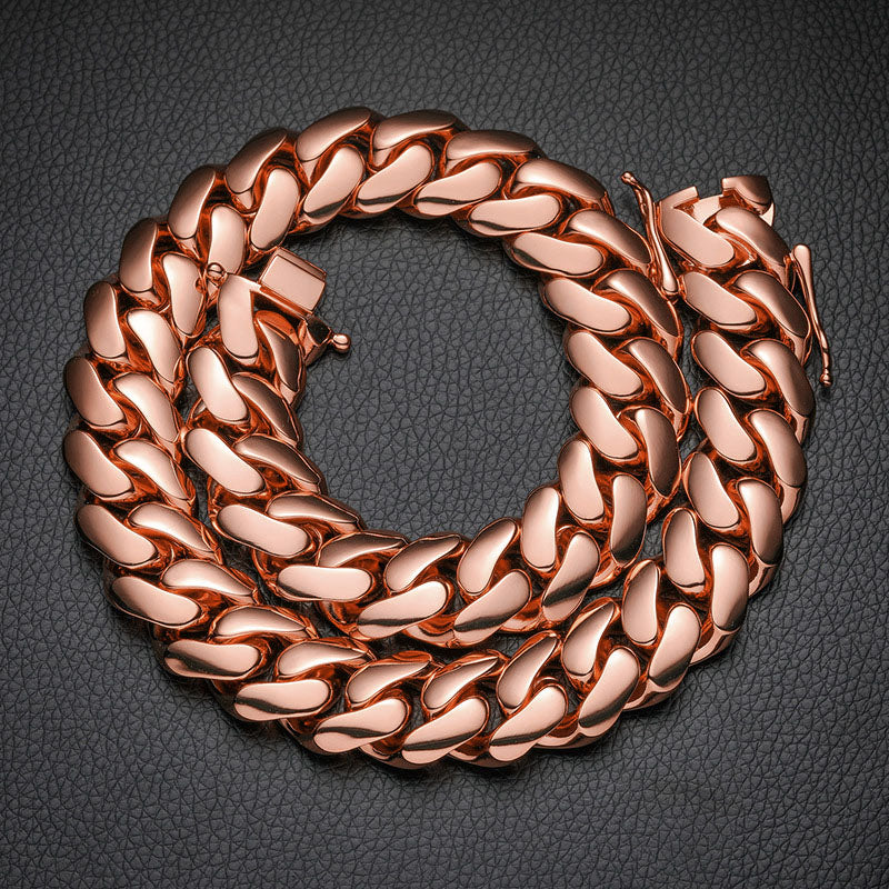 14/16/18/20mm Width 14K Gold Plated Glossy Large Cuban Chain