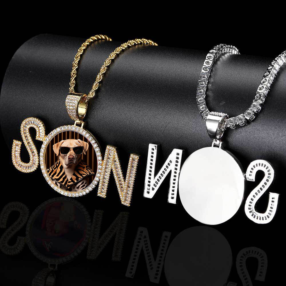 Iced Custom SN Baguette Cut Heart Photo Moissanite Pendant