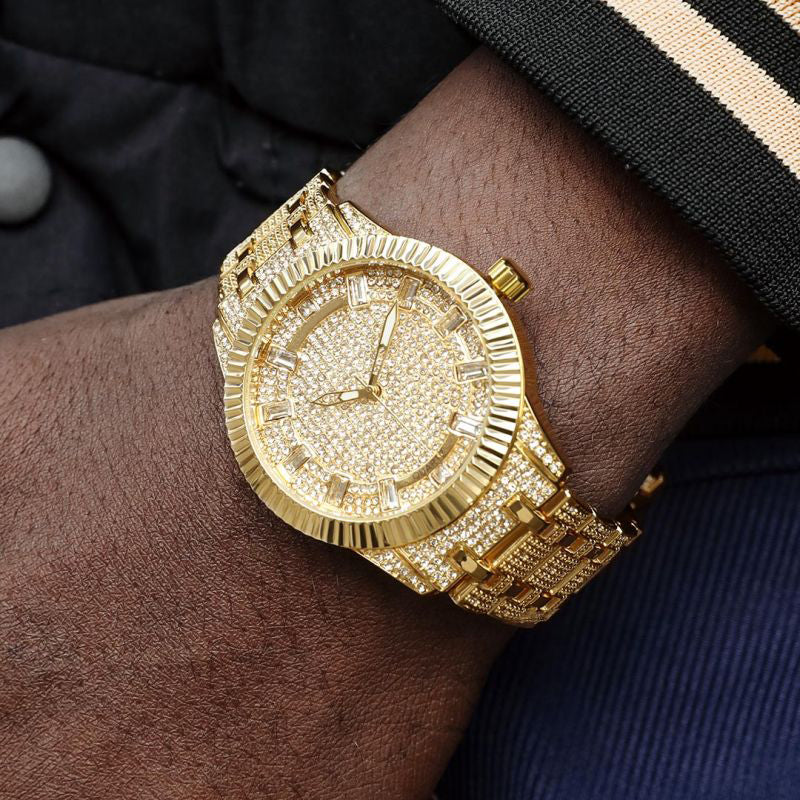Iced Baguette Cut Watch - 43mm Gold Dial