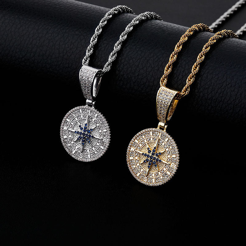 Ice Circle Cut Compass Compass Moissanite Pendant