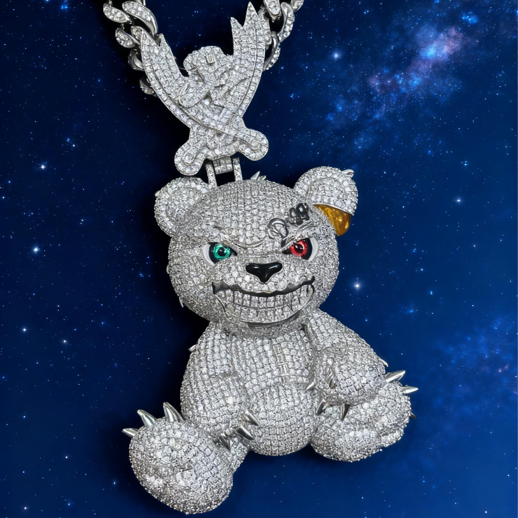Psycho Bear Iced-Out Pendant With Intricate Design【A06】