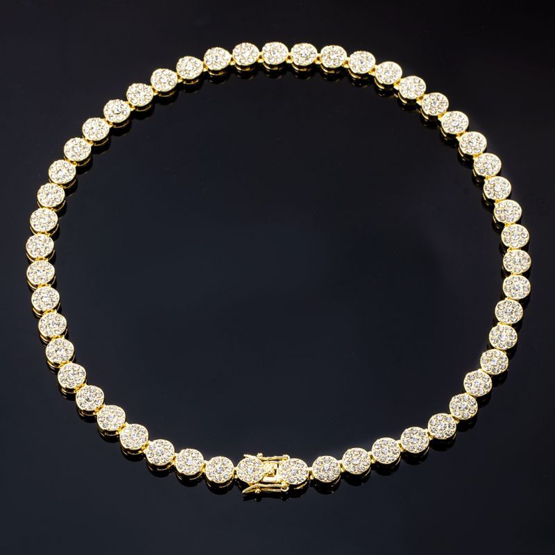 Women's 10mm Iced Round Flower Cluster Chain in Gold